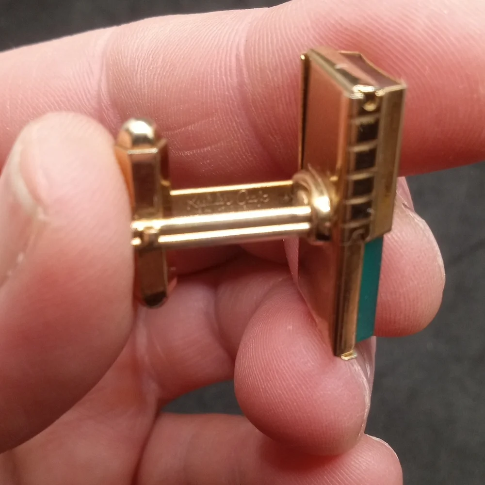 Vintage Cufflinks Green And Brown Adjustable Gold Tone By Kreisler Craft USA